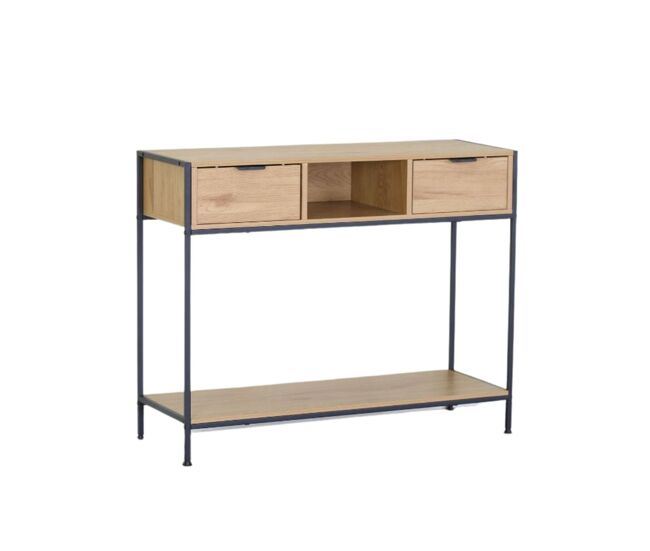 Consola Verona dos cajones con compartimento negro/natural 81x100x35 cm
