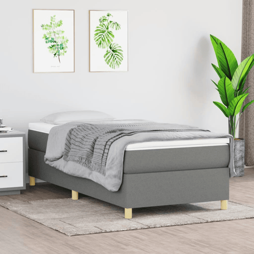 Estrutura de cama de solteiro para adultos com molas 80x200 cm tecido cinzento-escuro