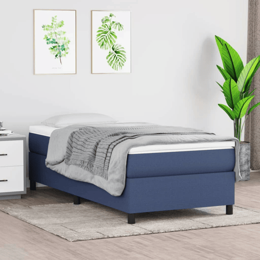 Estrutura de cama de solteiro para adultos com molas 90x200 cm tecido azul