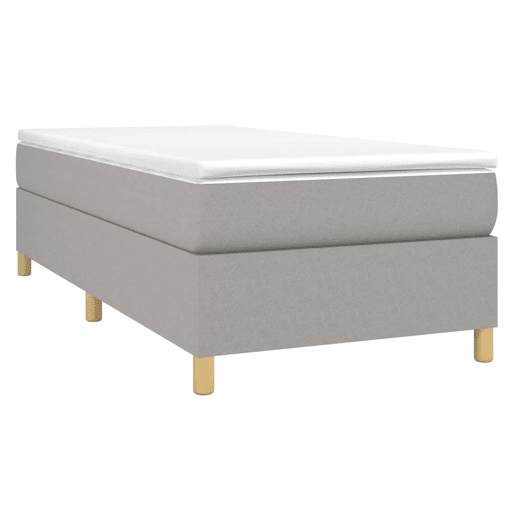 Estrutura de cama de solteiro para adultos com molas 90x200 cm tecido cinzento-claro