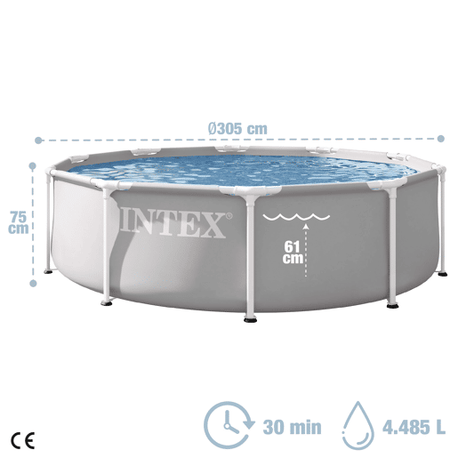 INTEX Piscina Prism Frame redonda amovível de 3 metros com sistema de filtragem
