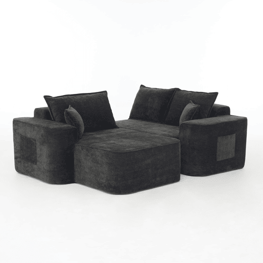 Sofá de canto em L 264 cm - chaise longue, 4 lugares, assento profundo - preto