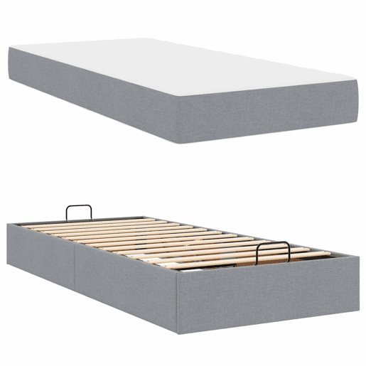 Estrutura de cama de solteiro box spring com colchão 2 pcs Cinzento-claro tecido