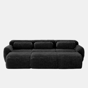 Sofá Boneless Cloud 3 lugares - Modular, veludo macio, 3 pufes - Preto