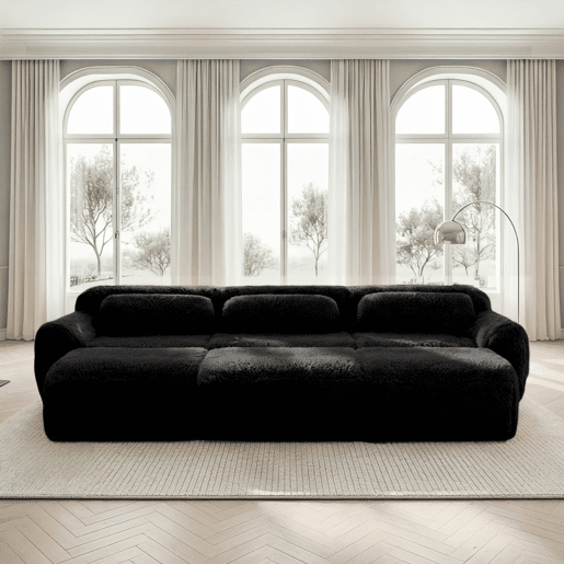Sofá Boneless Cloud 3 lugares - Modular, veludo macio, 3 pufes - Preto