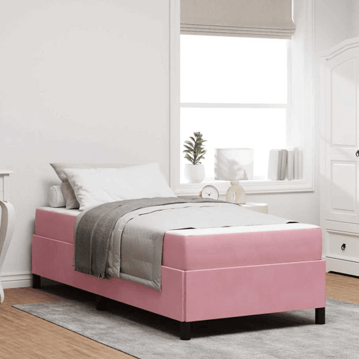 Estrutura de cama de solteiro para adultos com colchão - Rosa 100 x 200 cm tecido