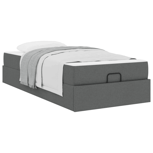 Estrutura de cama de solteiro para adultos com colchão 2 pcs Cinza Escuro tecido
