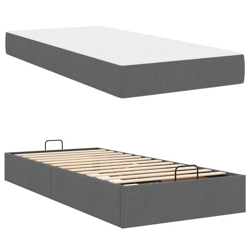 Estrutura de cama de solteiro para adultos com colchão 2 pcs Cinza Escuro tecido