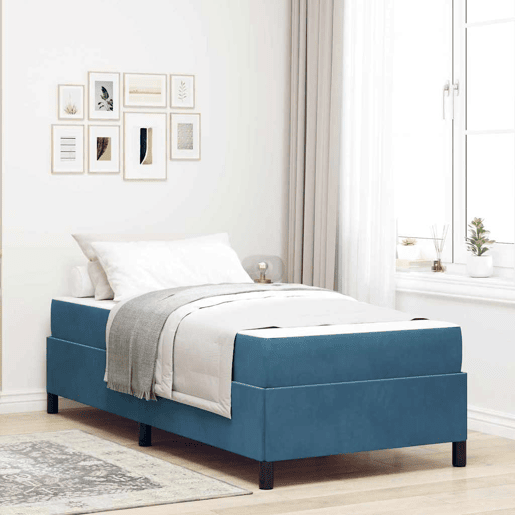 Estrutura de cama de solteiro para adultos com colchão - Azul Escuro 100 x 200 cm tecido