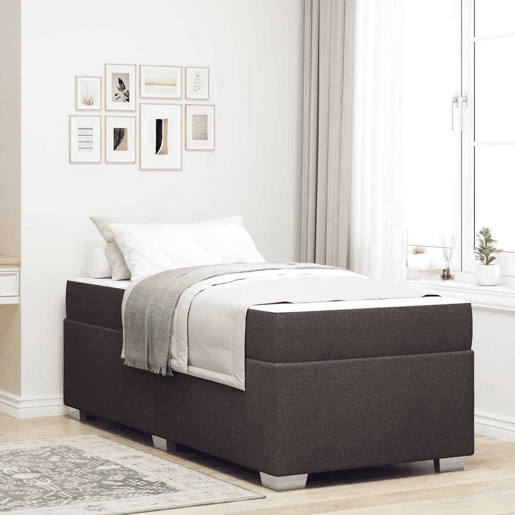 Estrutura de cama de solteiro para adultos com colchão Marrom Escuro 90 x 200 cm tecido