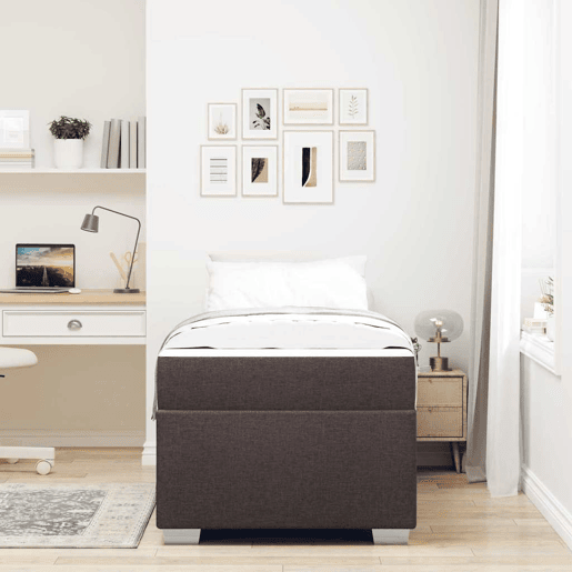 Estrutura de cama de solteiro para adultos com colchão Marrom Escuro 90 x 200 cm tecido