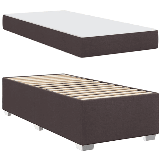 Estrutura de cama de solteiro para adultos com colchão Marrom Escuro 90 x 200 cm tecido