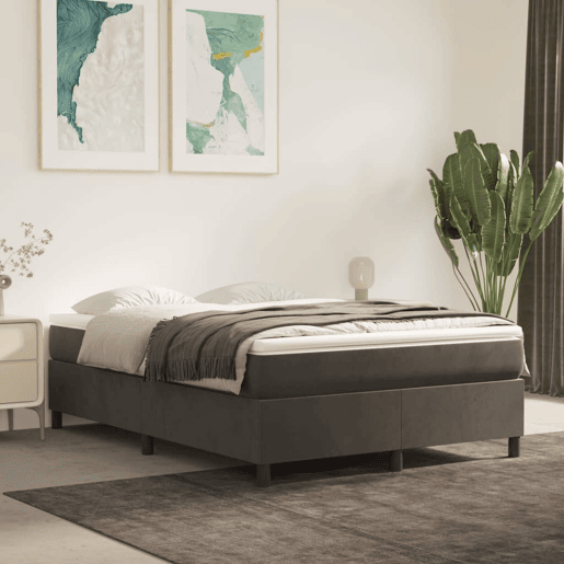 Estrutura de Cama de casal moderno com molas 140x190 cm veludo cinzento-escuro