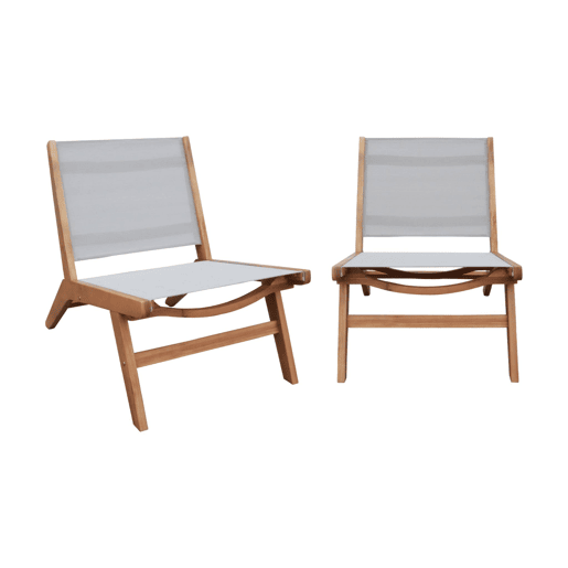 Cadeira de jardim em madeira de acácia e textilene, conjunto de 2 Cinza - 55.5x80.5x70.5 cm