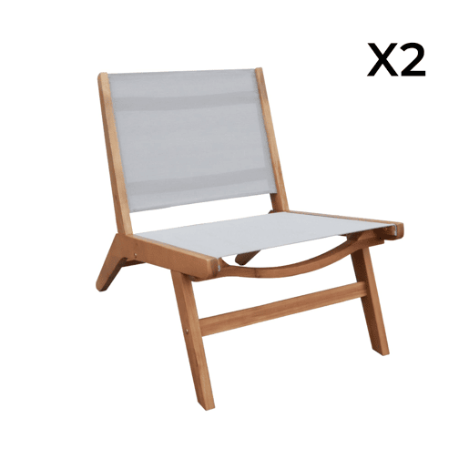 Cadeira de jardim em madeira de acácia e textilene, conjunto de 2 Cinza - 55.5x80.5x70.5 cm