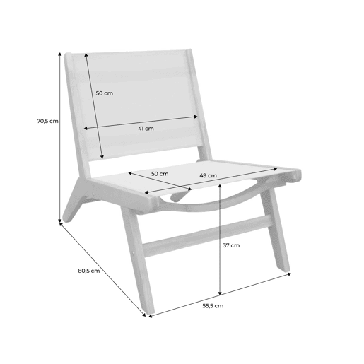 Cadeira de jardim em madeira de acácia e textilene, conjunto de 2 Cinza - 55.5x80.5x70.5 cm