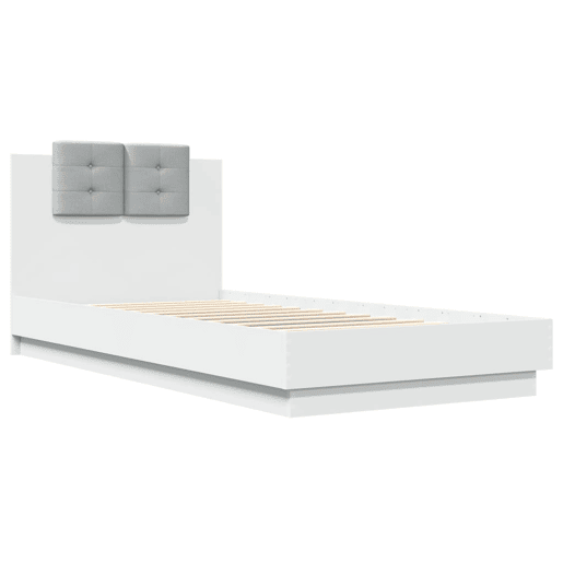 Estrutura de cama de solteiro para adultos com cabeceira e luzes LED 100x200 cm branco