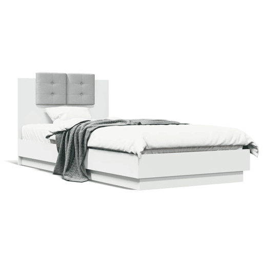 Estrutura de cama de solteiro para adultos com cabeceira e luzes LED 100x200 cm branco