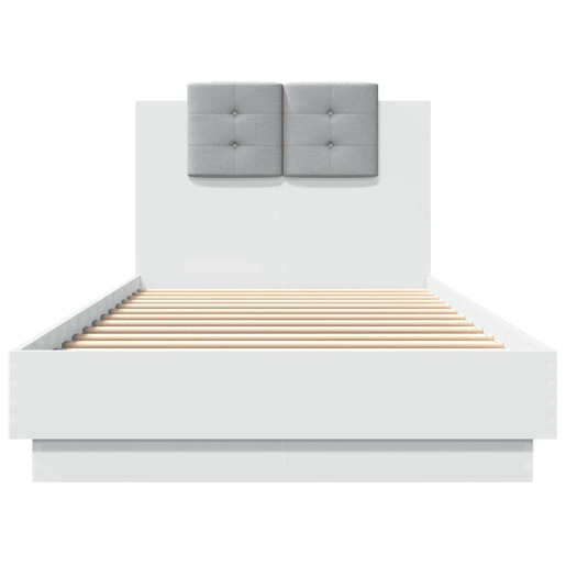 Estrutura de cama de solteiro para adultos com cabeceira e luzes LED 100x200 cm branco