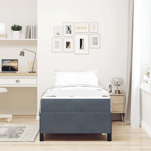 Estrutura de cama de solteiro para adultos com colchão - Cinza Escuro 100 x 200 cm tecido