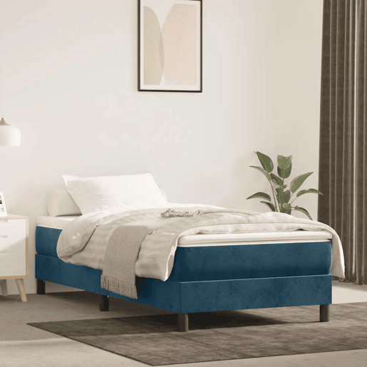 Estrutura de cama de solteiro para adultos com molas 90x200 cm veludo azul-escuro