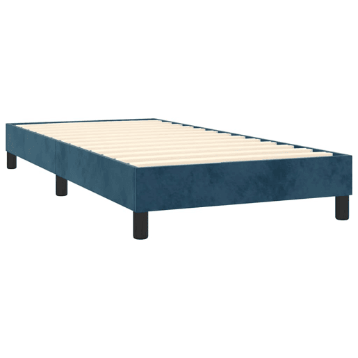 Estrutura de cama de solteiro para adultos com molas 90x200 cm veludo azul-escuro