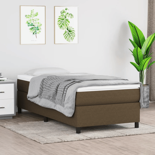 Estrutura de cama de solteiro para adultos com molas 90x200 cm tecido castanho-escuro