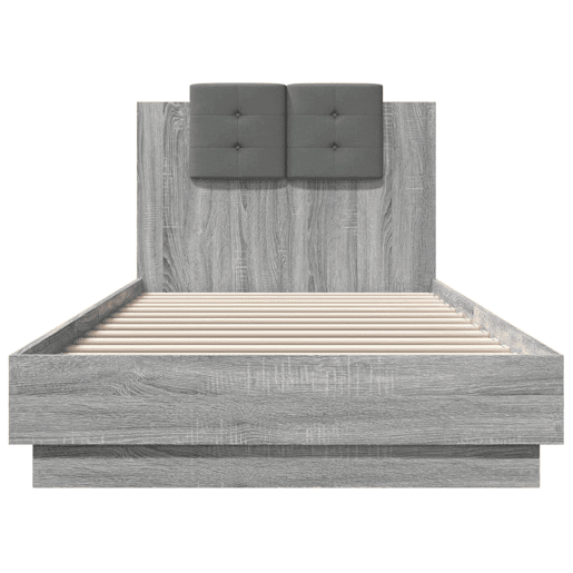 Estrutura de cama de solteiro moderno c cabeceiraluzes LED 100x200cm cinza sonoma