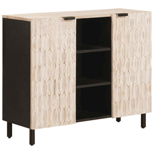 Bufete - Móvei de apoio com prateleira Acabamento em Wash Branco 90 x 33 x 75 cm pt1870