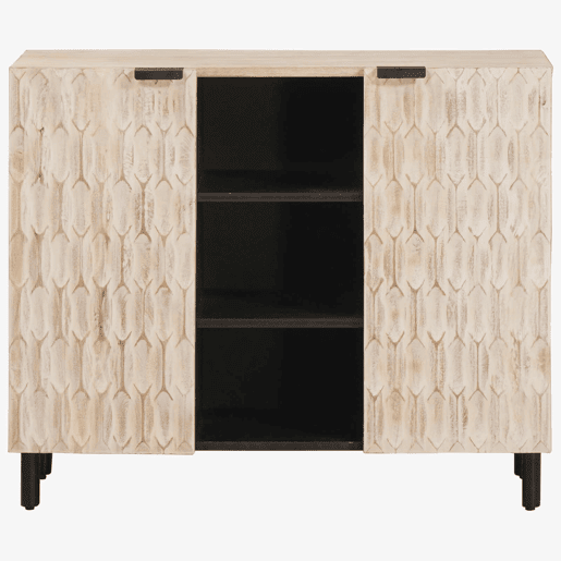 Bufete - Móvei de apoio com prateleira Acabamento em Wash Branco 90 x 33 x 75 cm pt1870