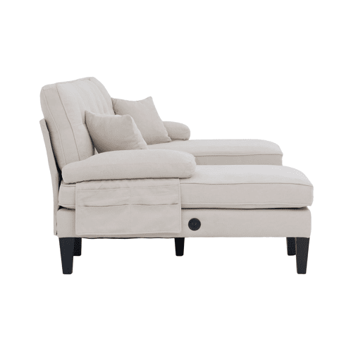 Sofá em U para 4 pessoas - Linho macio, chaise longues duplas, almofadas decorativas - Bege