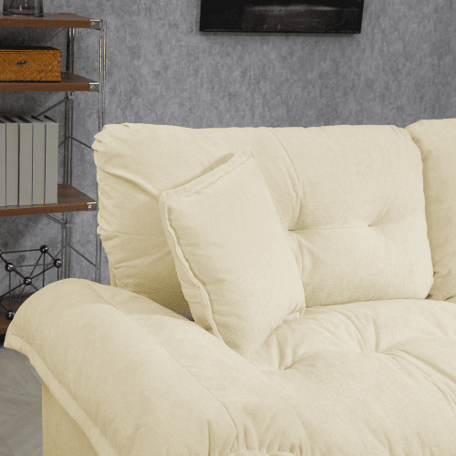 Sofá de 2 lugares + poltrona de 1 lugar - Chenille, acolchoado duplo e almofadas decorativas - Bege Sofá de 2 lugares + poltrona de 1 lugar - Chenille, acolchoado duplo e almofadas decorativas - Bege