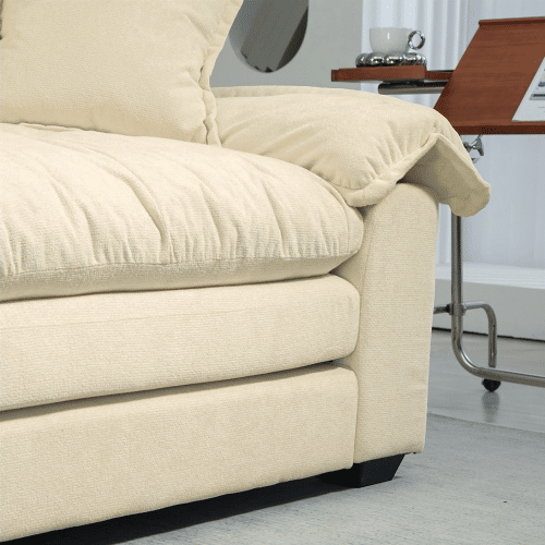 Sofá de 2 lugares + poltrona de 1 lugar - Chenille, acolchoado duplo e almofadas decorativas - Bege Sofá de 2 lugares + poltrona de 1 lugar - Chenille, acolchoado duplo e almofadas decorativas - Bege