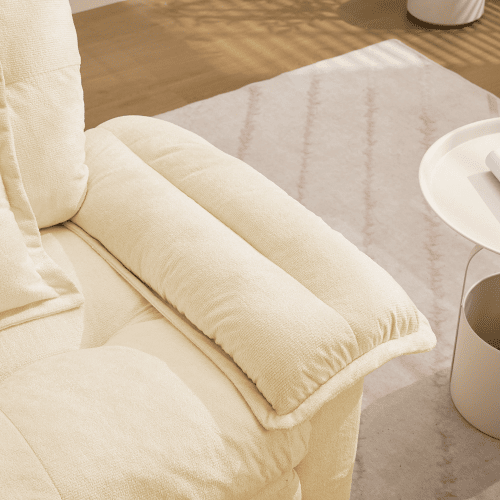 Sofá de 2 lugares + poltrona de 1 lugar - Chenille, acolchoado duplo e almofadas decorativas - Bege Sofá de 2 lugares + poltrona de 1 lugar - Chenille, acolchoado duplo e almofadas decorativas - Bege