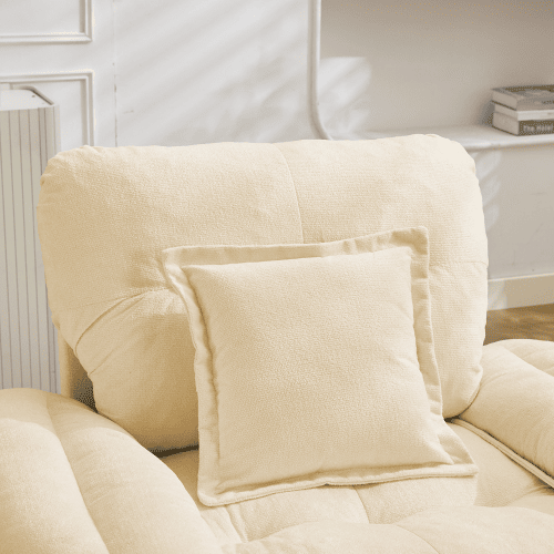 Sofá de 2 lugares + poltrona de 1 lugar - Chenille, acolchoado duplo e almofadas decorativas - Bege Sofá de 2 lugares + poltrona de 1 lugar - Chenille, acolchoado duplo e almofadas decorativas - Bege
