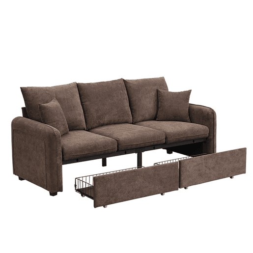 Sofá de canto em U com 3 lugares - com arrumação e função cama - castanho antigo