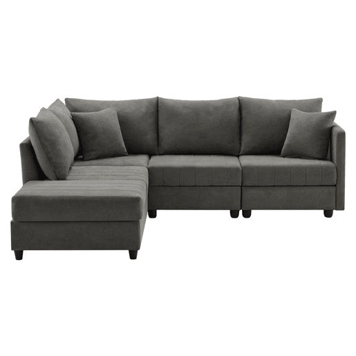 Sofá modular de 5 lugares - chaise longue convertível, L ou U, moderno, sala de estar, apartamento, cinza