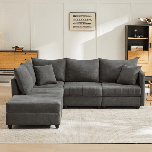 Sofá modular de 5 lugares - chaise longue convertível, L ou U, moderno, sala de estar, apartamento, cinza