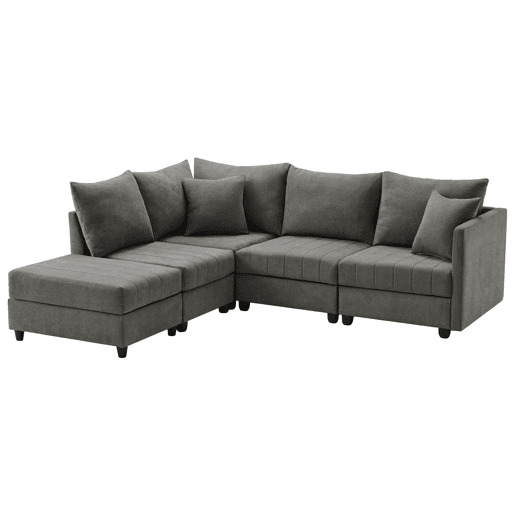 Sofá modular de 5 lugares - chaise longue convertível, L ou U, moderno, sala de estar, apartamento, cinza