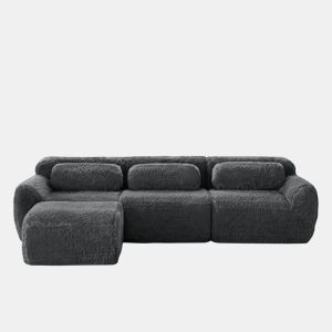 Sofá modular L 3 lugares - Tecido felpudo, sem montagem, com almofadas, antiderrapante - Cinza