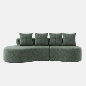 Sofá de linho com 4 almofadas - Enchimento de espuma de alta densidade + molas, porta-copos e bolso lateral - Verde