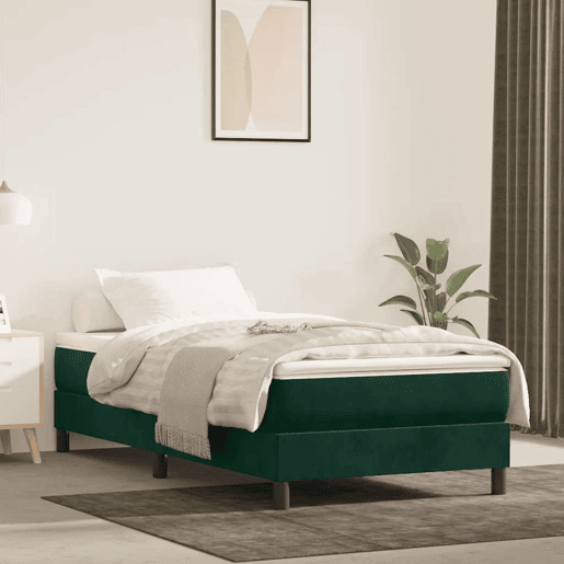 Estrutura de cama de solteiro moderno, com molas 90x200 cm veludo verde-escuro