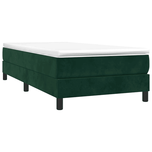 Estrutura de cama de solteiro moderno, com molas 90x200 cm veludo verde-escuro
