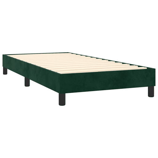 Estrutura de cama de solteiro moderno, com molas 90x200 cm veludo verde-escuro