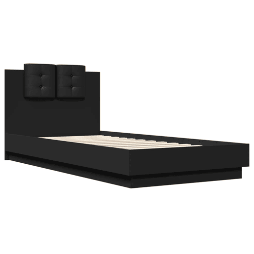 Estrutura de cama de solteiro para adultos com cabeceira e luzes LED 100x200 cm preto