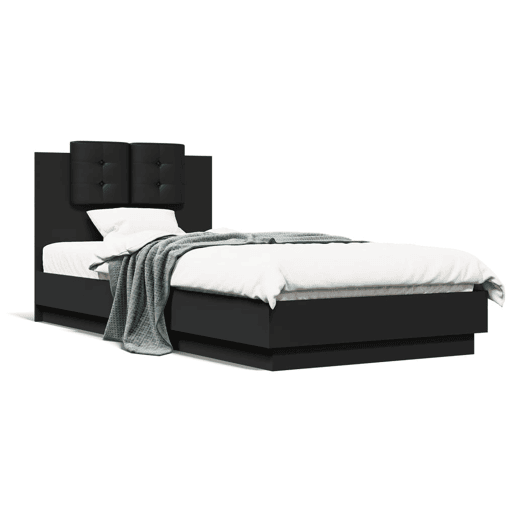 Estrutura de cama de solteiro para adultos com cabeceira e luzes LED 100x200 cm preto
