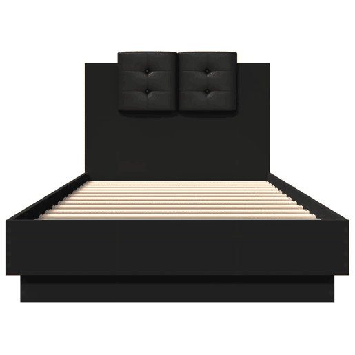 Estrutura de cama de solteiro para adultos com cabeceira e luzes LED 100x200 cm preto