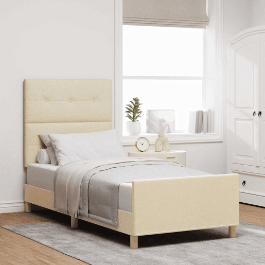 Estrutura de cama de solteiro para adultos com cabeceira Creme 90 x 190 cm tecido