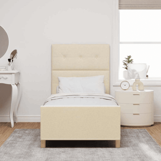 Estrutura de cama de solteiro para adultos com cabeceira Creme 90 x 190 cm tecido