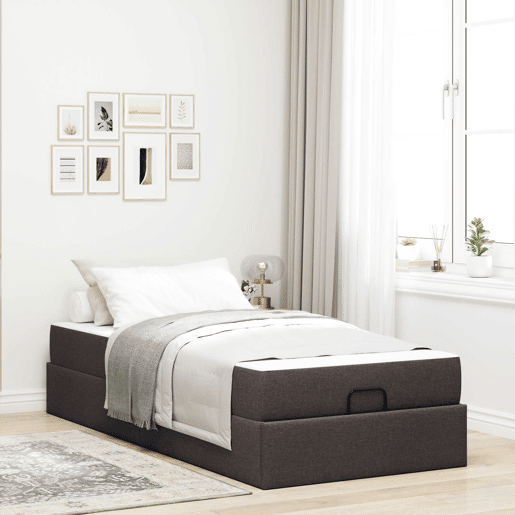 Estrutura de cama de solteiro para adultos com colchão 2 pcs Bronzeado tecido